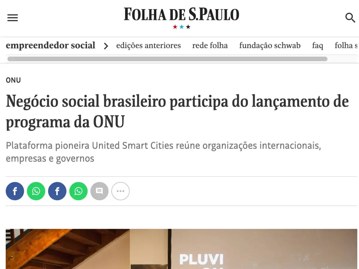 Matéria da Folha de S.Paulo sobre a Pluvi.On e um programa da ONU