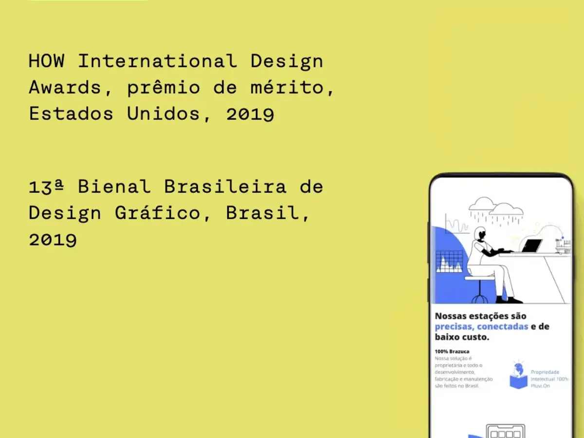 Painel com os prêmios de design recebidos pelo projeto Pluvi.On